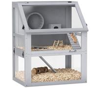 PawHut Wooden Hamster Cage 3 Tier Light Grey