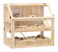 PawHut Wooden Hamster Cage 3 Tier Natural Wood Finish