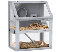 PawHut Wooden Hamster Cage Detachable Bottom, Hut, Seesaw