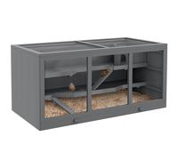 PawHut Wooden Hamster Cage - Exercise Play House Pen with Tray - Openable Top | TJ Hughes Grey