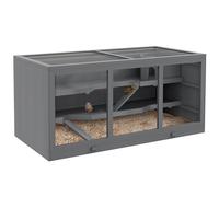 PawHut Wooden Hamster Cage, Gerbil Cage with Tray, Openable Top, Exercise Run for Small Animals, Grey