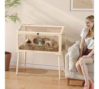 PawHut Wooden Hamster Cage, Gerbil Cage with Openable Top, Seesaws, Platforms, Water Bottle, Small Animal Habitat for Syrian, Dwarf, Mouse, Rats, Rodent, 110 x 52 x 101 cm