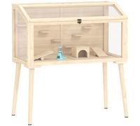 PawHut Wooden Hamster Cage, Hamster Habitat with Openable Top, Seesaws, Platforms, Water Bottle for Gerbils, 110 x 52 x 101 cm