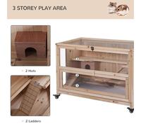 PawHut Wooden Hamster Cage, Mice Rodent Small Animals Kit Hutch, 3 Tiers Exercis
