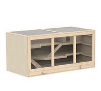 PawHut Wooden Hamster Cage Openable Top for Dwarf Hamster Tray Natural
