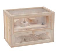 PawHut Wooden Hamster Cage, Platforms, 60 x 35 x 42cm, Natural Wood Finish | Gerbil Cage, Ramp, Mouse Mice Rodent Small Animals Hutch, Exercise Play House
