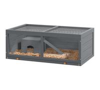 PawHut Wooden Hamster Cage, Small Animal Cage with Sliding Tray, Openable Top, Hut, Exercise Play House for Syrian Hamsters, Grey