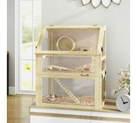PawHut Wooden Hamster Cage w/ Detachable Bottom, Hut, Seesaw, 60 x 40 x 75cm