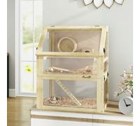 PawHut Wooden Hamster Cage w/ Detachable Bottom, Hut, Seesaw, 60 x 40 x 75cm, Brown