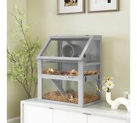 Pawhut Wooden Hamster Cage W/ Detachable Bottom, Hut, Seesaw In Light Grey Light Grey