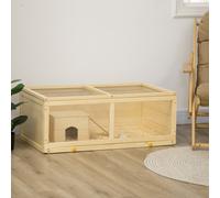 PawHut Wooden Hamster Cage w/ Sliding Tray, Openable Top, Hut, Natural Wood - Natural wood finish - Fir Wood, Steel, Acrylic - 1