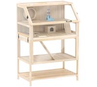 PawHut Wooden Hamster Cage with Detachable Lower Floor, Storage Shelf, Hut, Seesaw, Exercise Wheel, Ramps for Hamster