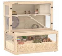 Pawhut 3 Tier Wooden Hamster Cage With Hut, Wheel, Ramps, 80 X 50 X 84 Cm In Natural Natural