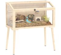 PawHut Wooden Hamster Cage with Openable Top for Syrian 110 x 52 x 101 cm | Gerbil Cage, Seesaws, Platforms, Water Bottle, Small Animal Habitat, for Dwarf, Mouse, Rats, Rodent