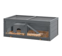 PawHut Wooden Hamster Cage with Sliding Tray - Openable Top - Hut - Grey | TJ Hughes Natural