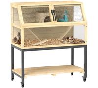 PawHut Wooden Hamster Cage with Storage Shelf | TJ Hughes Natural
