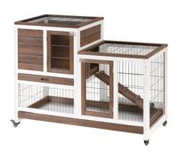 PawHut Wooden Indoor Rabbit Hutch Enclosed Run 110 x 50 x 88 cm, Brown | Guinea Pig House, Bunny Small Animal Cage, W/ Wheels