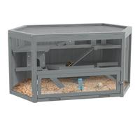 PawHut Wooden Large Hamster Cage 3 Tier Exercise Play House for Small Animals with Sliding Tray, Seesaws and Water Bottle, Grey