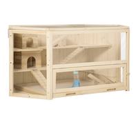 PawHut Wooden Large Hamster Cage Small Animal Exercise Play House 3 Tier with Sliding Tray