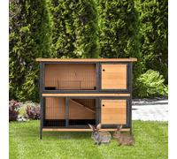 PawHut Wooden Metal Rabbit Hutch Guinea Pig Hutch Bunny Cage Pet House Bunny w/ Slide-Out Tray Outdoor Light Yellow