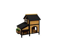 PawHut Wooden Outdoor Cat House w Flower Pot Windows Multiple Entrances