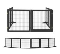 PawHut Wooden Pet Gate, Freestanding Dog Security Barrier with Two Support Feet - Black