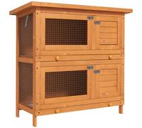 Pawhut Wooden Rabbit Hutch 2 Tiers Bunny House Rabbit Cage w/ Slide-Out Tray and Hinged Opening Roof Small Animal House for Indoor Aosom UK