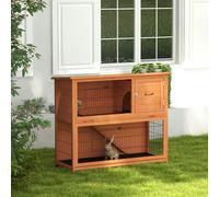 PawHut Wooden Rabbit Hutch Antiseptic Outdoor, for 1-2 Rabbits, Orange