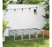 Pawhut Rabbit Run Wooden Rabbit Hutch Cage 6ft with Wire Mesh, Openable Roof, Play Space for Outdoor, 181 x 100 x 48 cm, Grey