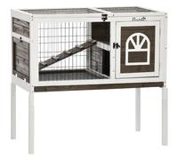 PawHut Wooden Rabbit Hutch Elevated Guinea Pig Cage 90 x 53 x 87cm Brown
