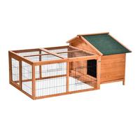 PawHut Wooden Rabbit Hutch for Guinea Pig Openable Run 146 x 95 x 69cm | Outdoor, Guinea Pig Hutch, Detachable Small Animal Cage, Roof, Lockable Door, Slide-out Tray