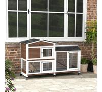 PawHut Wooden Rabbit Hutch Guinea Pig Cage w/ Wheels, Run, Ramp, Brown
