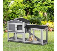 PawHut Two-Tier Rabbit Hutch and Run Wooden Mobile Guinea Pig Hutch Bunny Cage w/ Wheels, Run, Slide-Out Tray, Ramp 157.4 x 53 x 99.5 cm Aosom UK