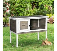 PawHut Wooden Rabbit Hutch Guinea Pig Hutch Bunny Cage Backyard Built in Tray Openable Asphalt Roof Small Animal House 86 x 45 x 70 cm Brown