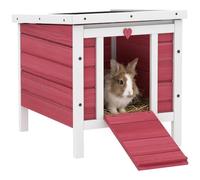 PawHut Rabbit Hutch, Bunny Cage Outdoor Wooden House w/Asphalt Roof, Red | Outdoor Use, Rabbit Hideaway, Cat House, Bunny Cage, Small Animal House