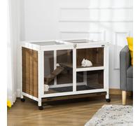PawHut Wooden Rabbit Hutch Guinea Pigs House Bunny Small Animal Cage W/ Pull-out Tray Openable Roof Wheels 91.5 x 53.3 x 73 cm