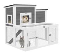 PawHut Wooden Rabbit Hutch Openable Roof for Rabbits 97 x 75.5 x 90 cm Grey
