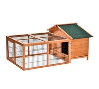 PawHut Wooden Rabbit Hutch Outdoor, Guinea Pig Hutch, Detachable Pet House Animal Cage with Openable Run & Roof Lockable Door Slide-out Tray 146 x 95 x 69cm