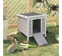 Pawhut Wooden Rabbit Hutch Outdoor, Guinea Pig Hutch, Rabbit Hideaway, Cat House In Grey Grey