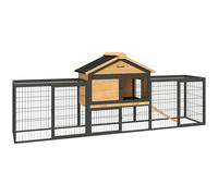 PawHut Wooden Rabbit Hutch Outdoor with Steel Run, Wooden Guinea Pig Cage with Removable Plastic Tray, Asphalt Roof, Ramp