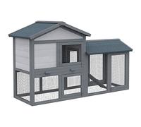 PawHut Wooden Rabbit Hutch Ramp Pull-out Tray 147 x 54 x 84 cm Grey