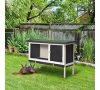 PawHut Wooden Rabbit Hutch Small Animal Habitat w/ Dropping Tray Opeanble Asphalt Roof