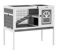 Pawhut Wooden Rabbit Hutch, Small Animal House W/ Removable Tray, Openable Roof In Grey Grey