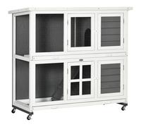 PawHut Wooden Rabbit Hutch, Small Animal House w/ Wheels, Removable Tray - Grey