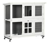 PawHut Wooden Rabbit Hutch - Small Animal House w/ Wheels - Removable Tray - Grey | TJ Hughes