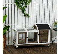 Pawhut Wooden Rabbit Hutch, Small Animal House W/ Wheels, Removable Tray In Brown Brown