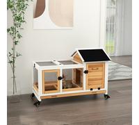 PawHut Wooden Rabbit Hutch w/ Removable Tray - Yellow, Yellow