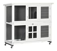Pawhut Rabbit Hutch, Two-Tier Guinea Pig Cage With Removable Tray, Wheels In Grey Grey