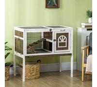 PawHut Wooden Rabbit Hutch with Openable Roof