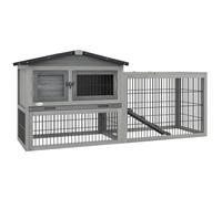 Pawhut Wooden Rabbit Hutch with Run - Asphalt Roof - Pull-Out Tray - Ramp - Grey | TJ Hughes